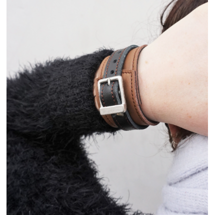 Bracelet minimaliste en cuir marron et noir pour petit poignet 