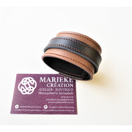 Bracelet minimaliste en cuir marron et noir pour petit poignet 