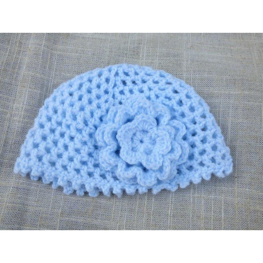 Bonnet de naissance Fleur Bleue
