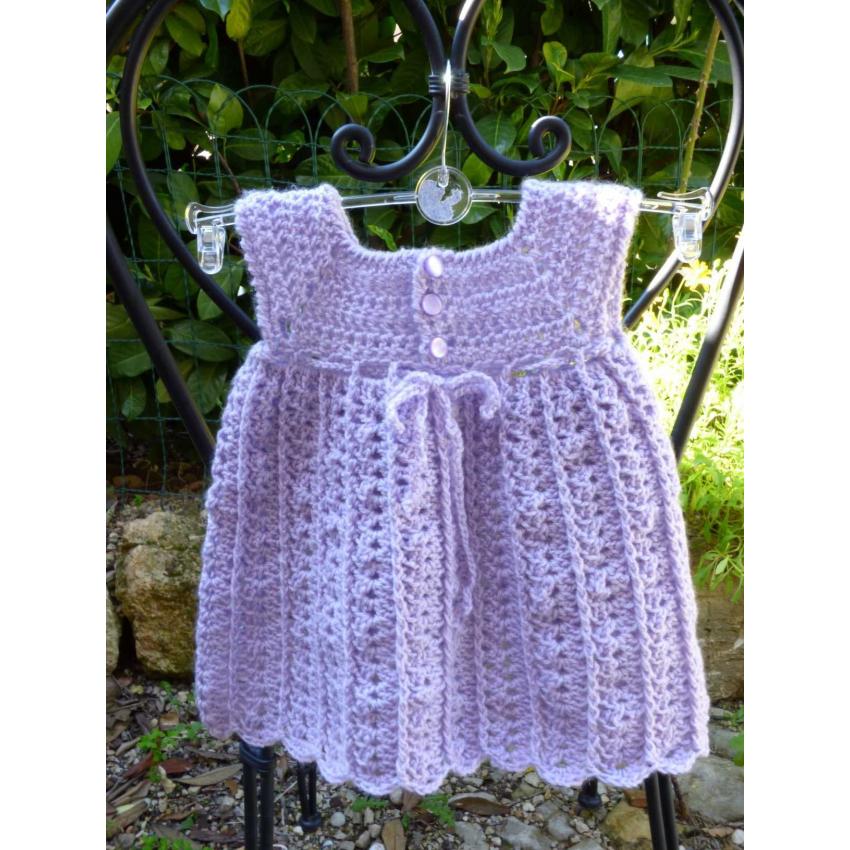 Robe layette Mauve aux trois petites fleurs 0-3 mois