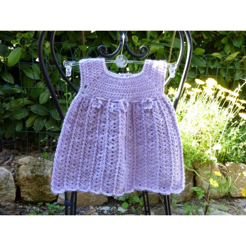 Robe layette Mauve aux trois petites fleurs 0-3 mois