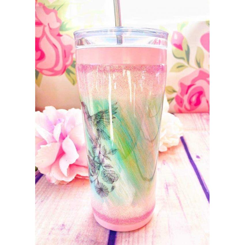 Gobelet de voyage avec paille motif colibri