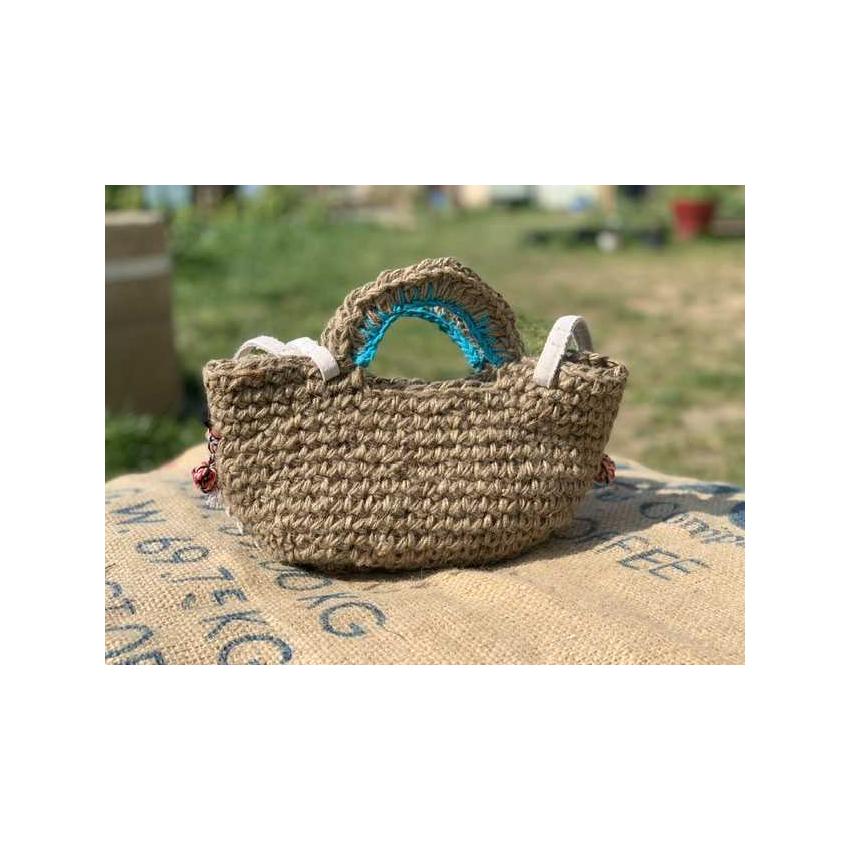 PALERME - Sac panier, customisé au crochet ficelle de jute - modèle « bohémien  »