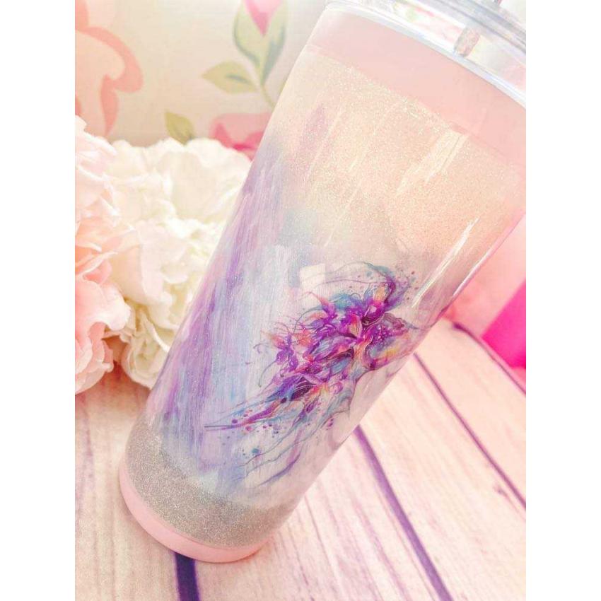 Tasse inox avec paille motif cheval