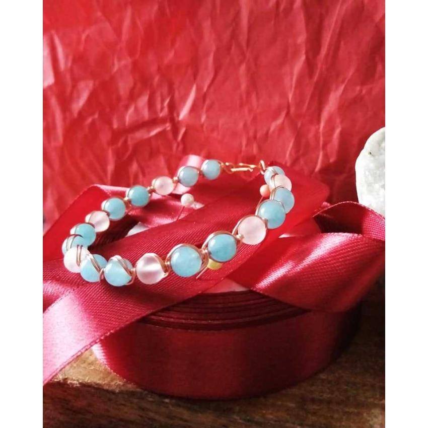 Bracelet quartz éponge bleu et quartz rose