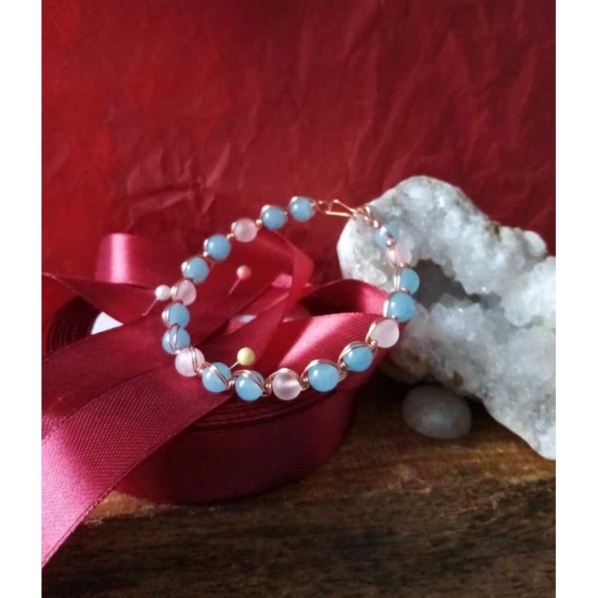 Bracelet quartz éponge bleu et quartz rose