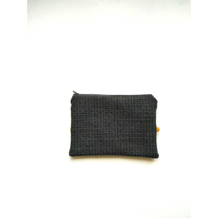 Pochette Gris foncé Ethnique Pompons Jaune