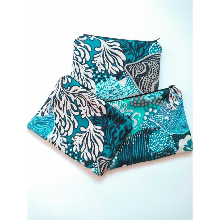 Pochette imprimée bleu - Fond marin