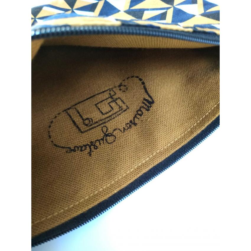 Pochette Tissu Géométrique bleu blanc moutarde