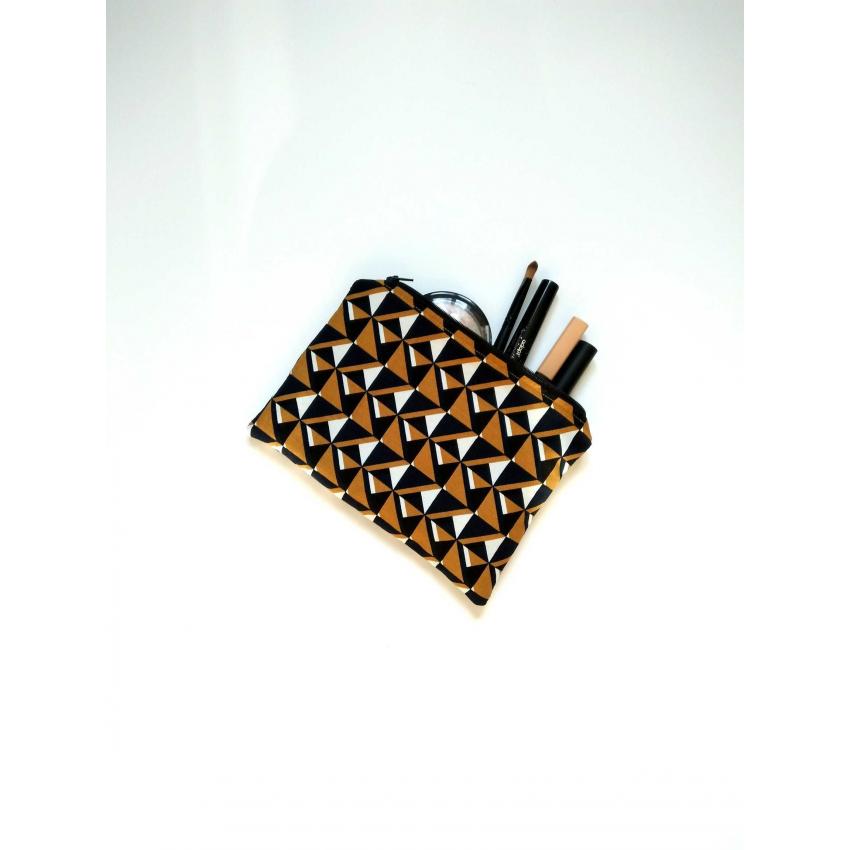 Pochette Tissu Géométrique bleu blanc moutarde