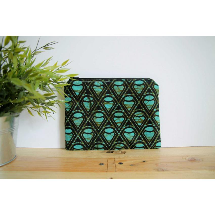 Pochette Ethnique Wax Bleue et Noire