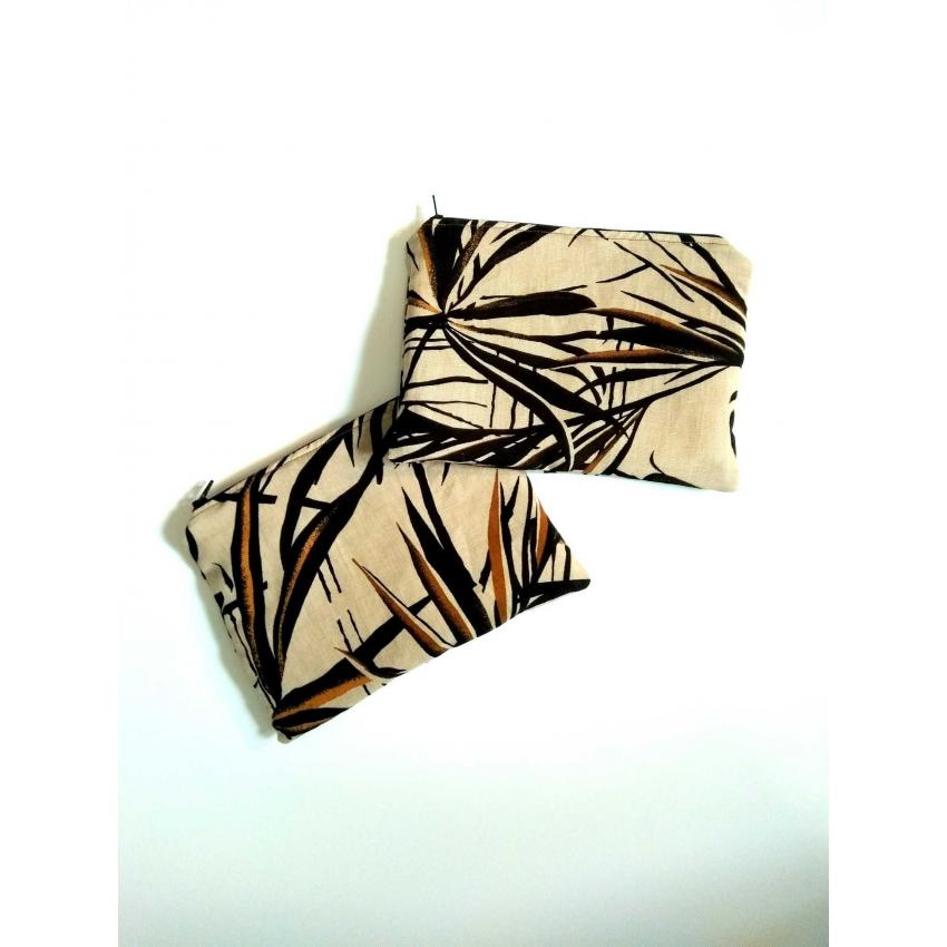 Pochette Tissu Lin végétaux noirs et camels