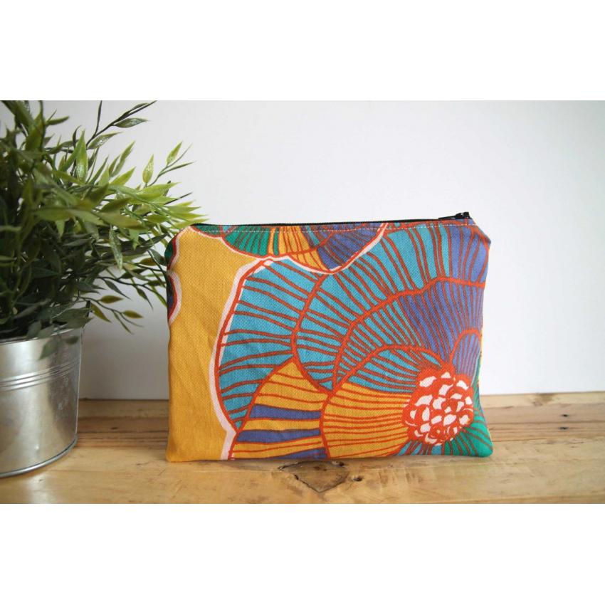 Pochette tissu fleurs jaunes - Pochette crayons - Rangement maquillage - Trousse de toilette