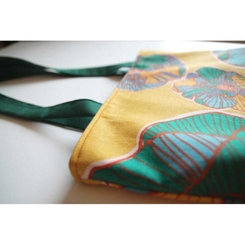 Sac totebag en tissu fleurs jaunes - Sac cabas - Sac de courses - sac fait main en France