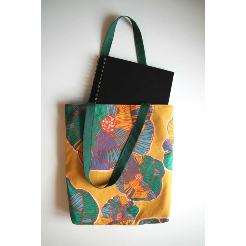 Sac totebag en tissu fleurs jaunes - Sac cabas - Sac de courses - sac fait main en France