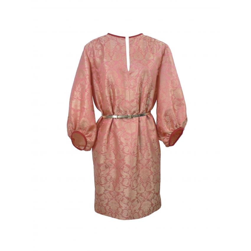 Robe tunique d’inspiration seventies en jacquard de soie indienne et sa ceinture upcylée