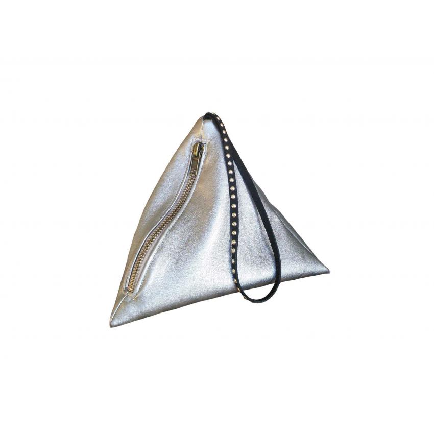 Pochette berlingot en simili-cuir argenté