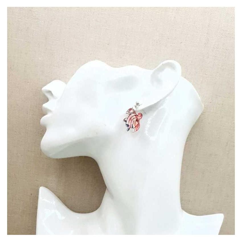 Boucles d'oreilles mini lapin et mini Tortue en tissu liberty wiltshire pois de senteur