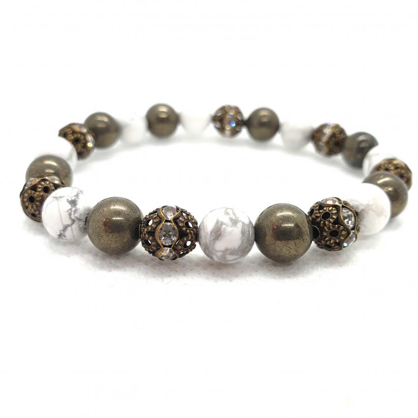 Bracelet en pyrite et howlite naturelles