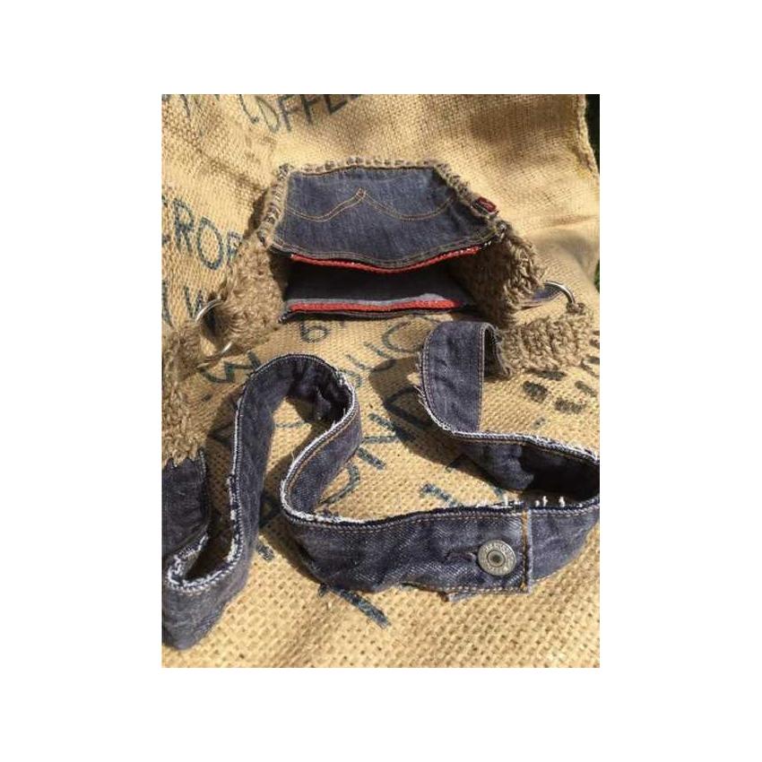 POCKET - Sac panier poche de jean Levi’s 501 4 couleurs au choix et jute au crochet, porté épaule ou bandoulière - upcycling