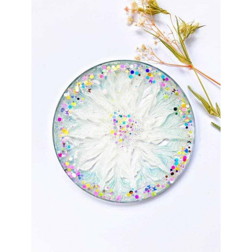 Sous verre résine motif fleur