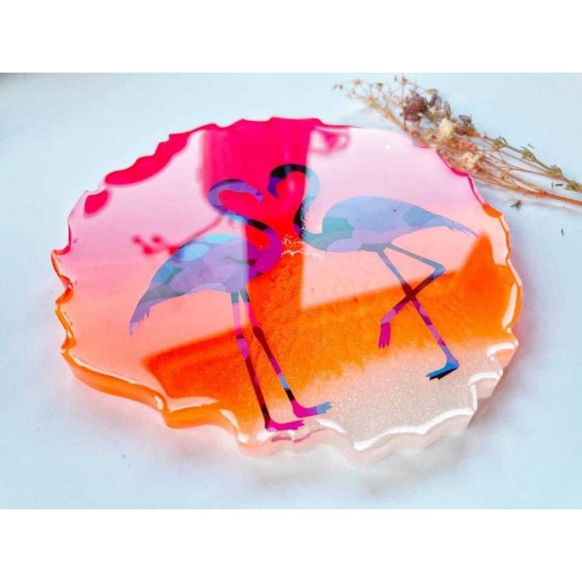 Sous verre flamant rose