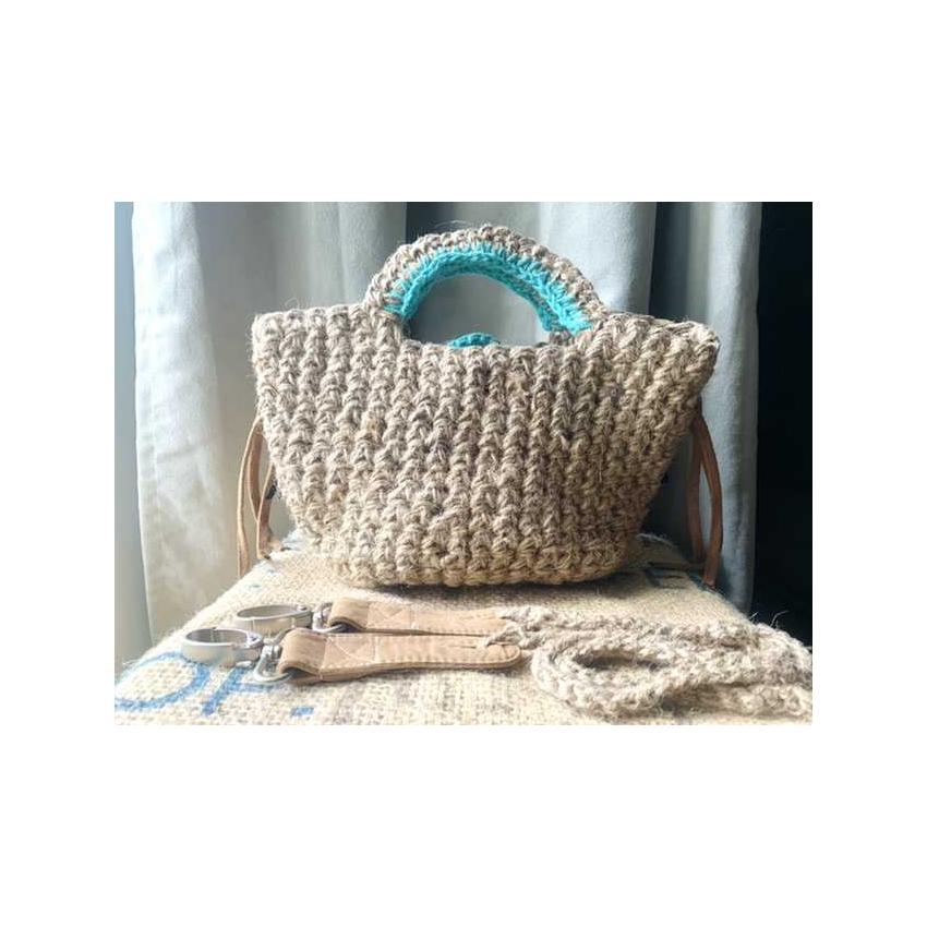 PALERME - Sac panier, customisé au crochet ficelle de jute - modèle « Indien »