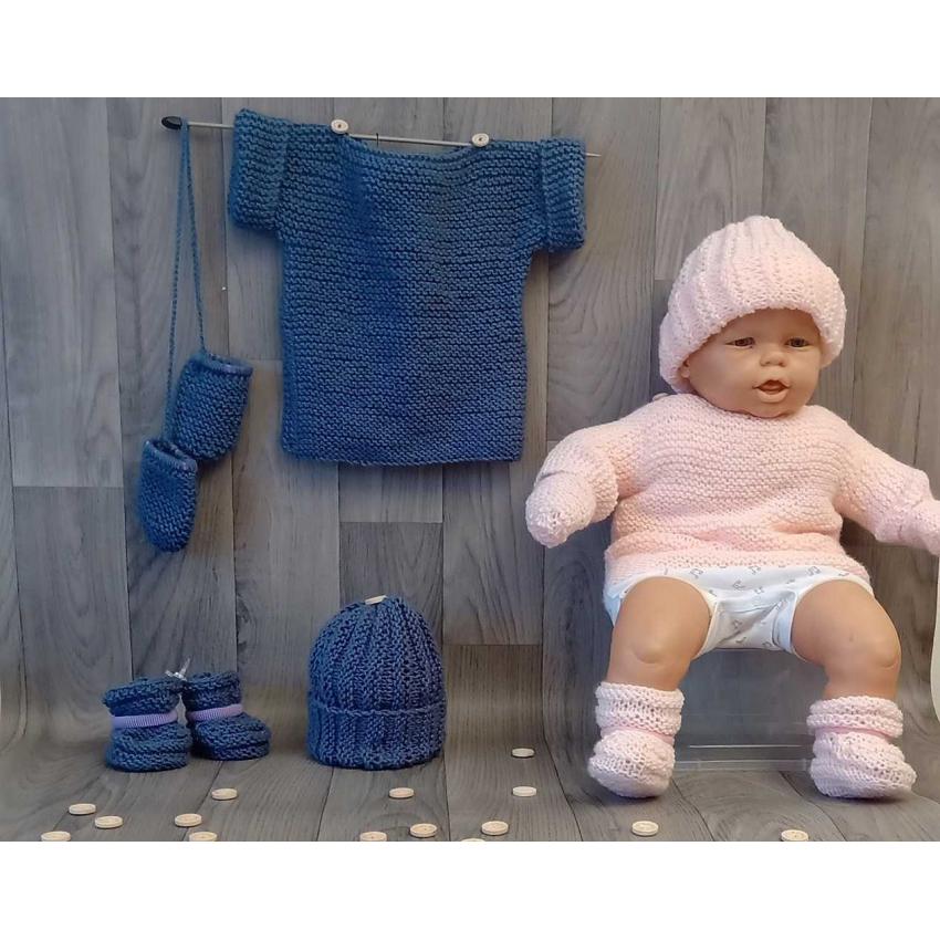 Marinière + bonnet + moufles + chaussons / taille 2