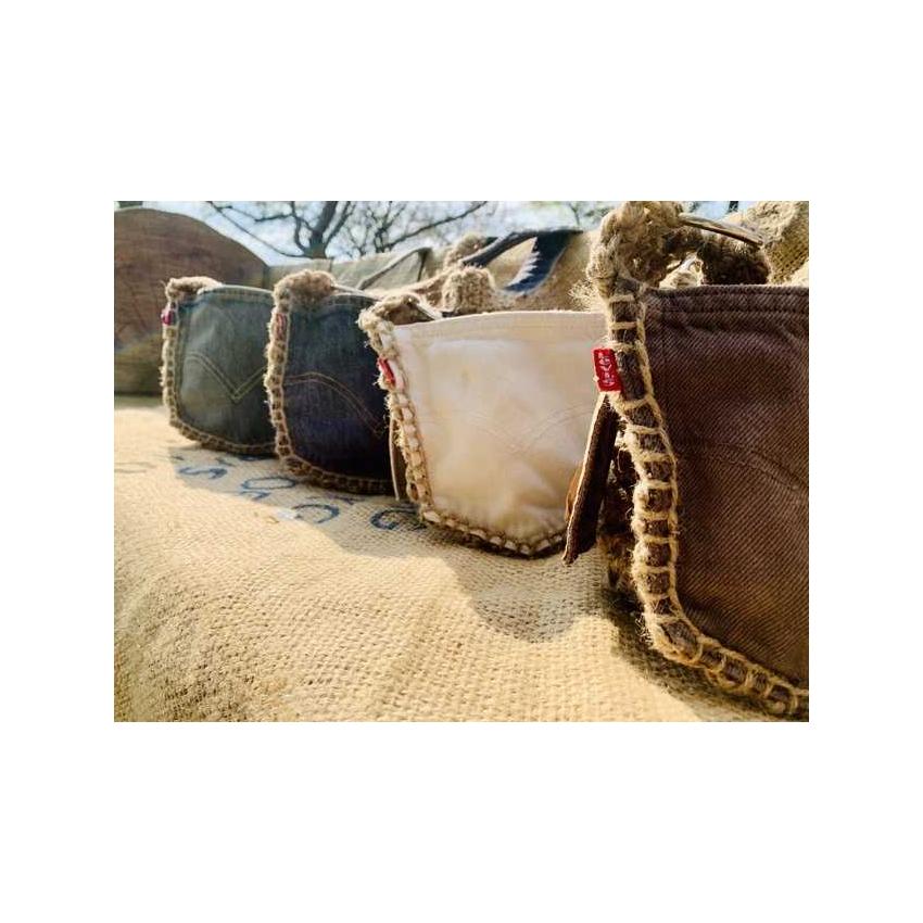 POCKET - Sac panier poche de jean Levi’s 501 4 couleurs au choix et jute au crochet, porté épaule ou bandoulière - upcycling