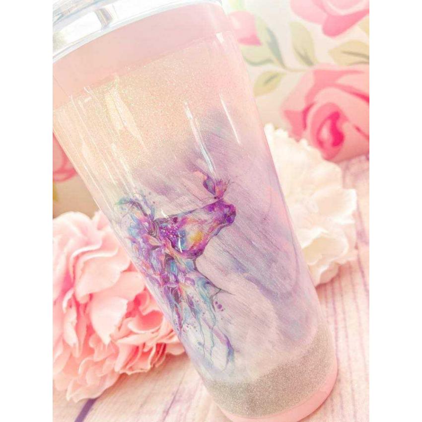 Tasse inox avec paille motif cheval