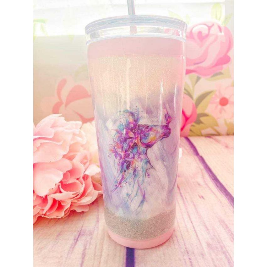 Tasse inox avec paille motif cheval