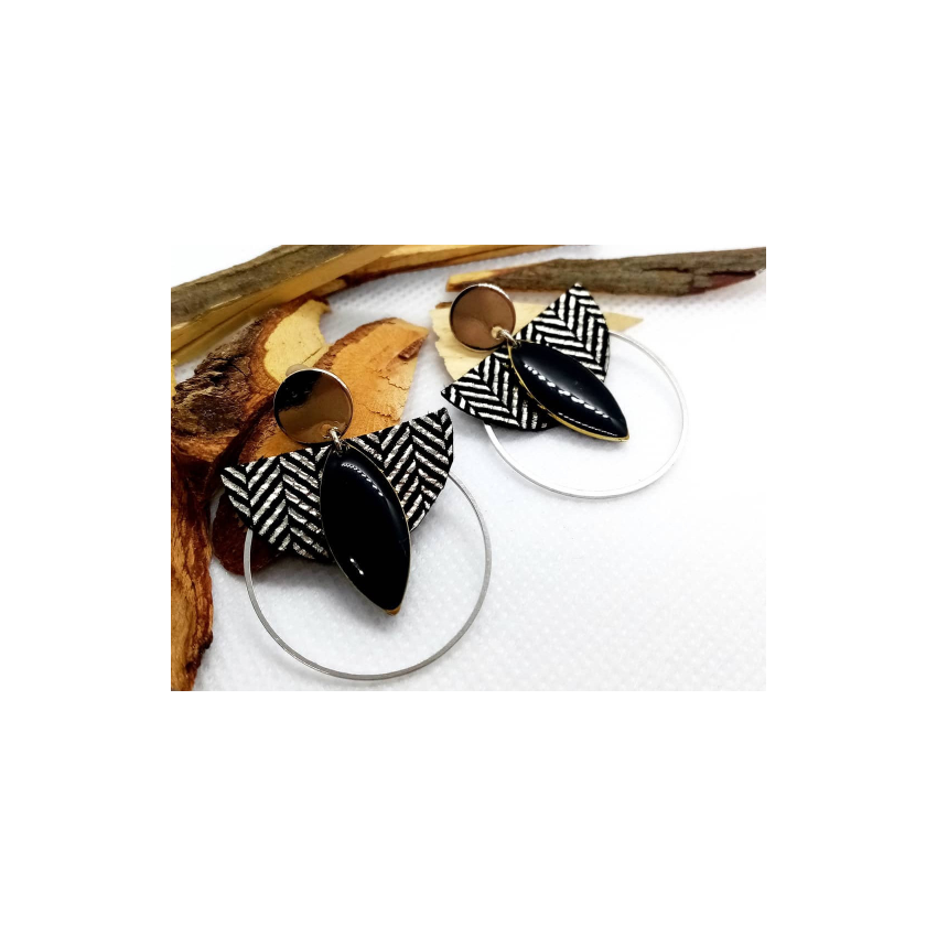 Boucles d'oreille "Anges" - argenté et noir/ Chibiz Créations