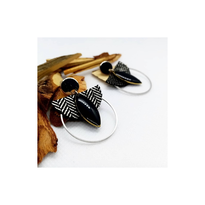 Boucles d'oreille "Anges" - argenté et noir/ Chibiz Créations