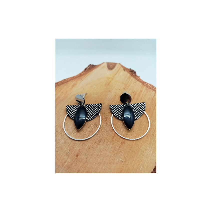 Boucles d'oreille "Anges" - argenté et noir/ Chibiz Créations