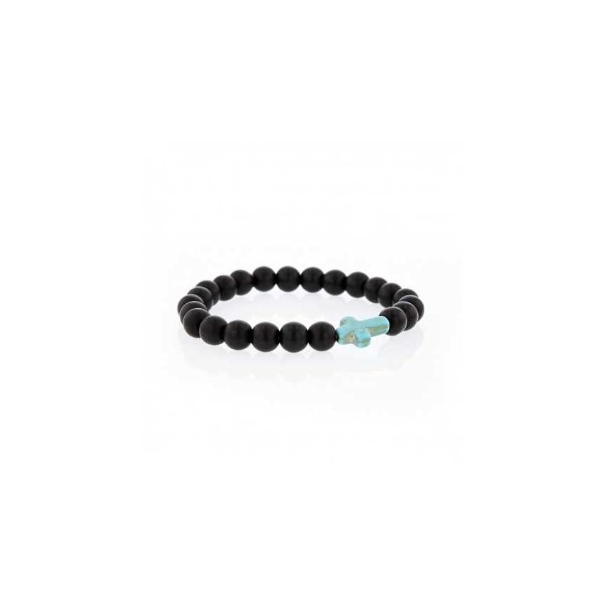 Bracelet Lucky onyx et croix turquoise
