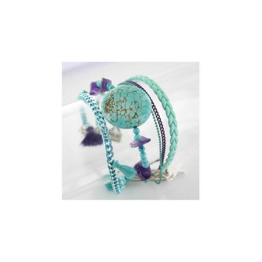 Bracelet manchette turquoise et améthyste