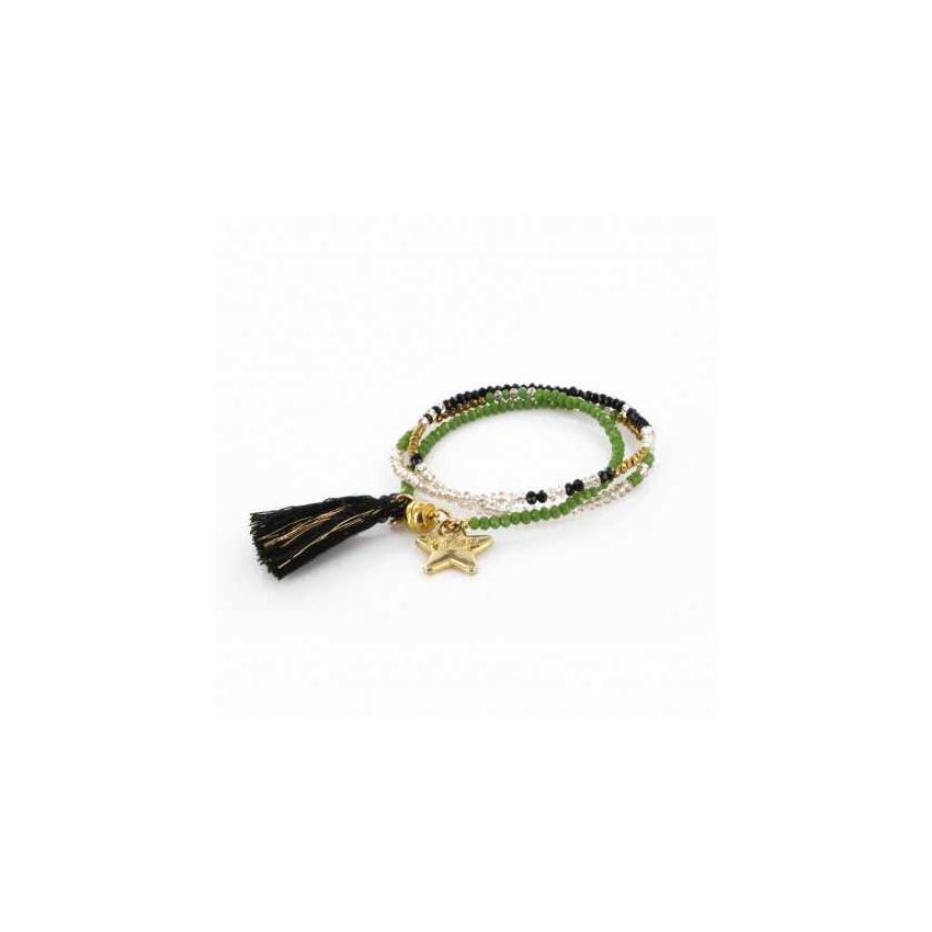 Bracelet triple, vert, noir et or