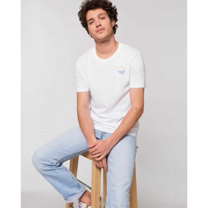 T-shirt blanc mixte - Brodé "Bright ocean"