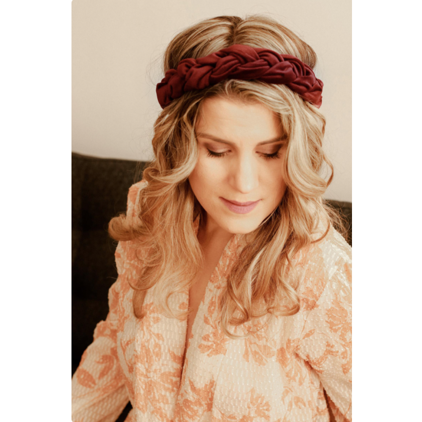 Headband tressé en velours bordeaux