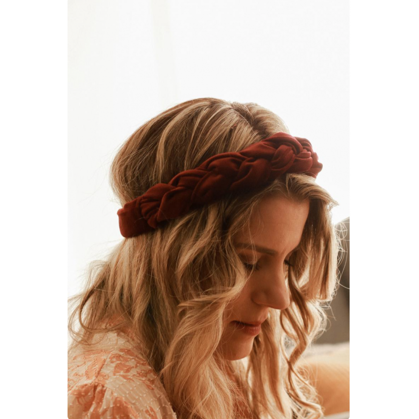 Headband tressé en velours bordeaux