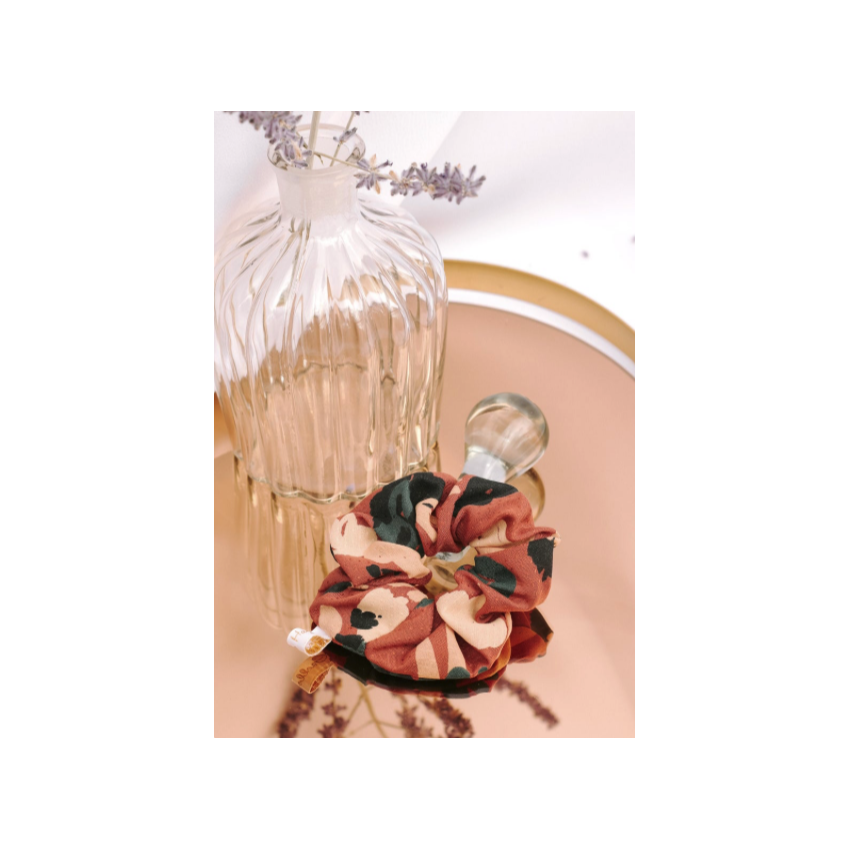 Chouchou imprimé caramel et émeraude