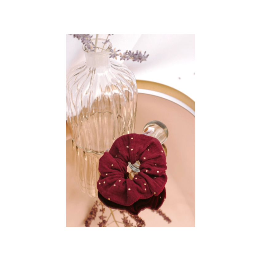 Chouchou en double gaze bordeaux et doré