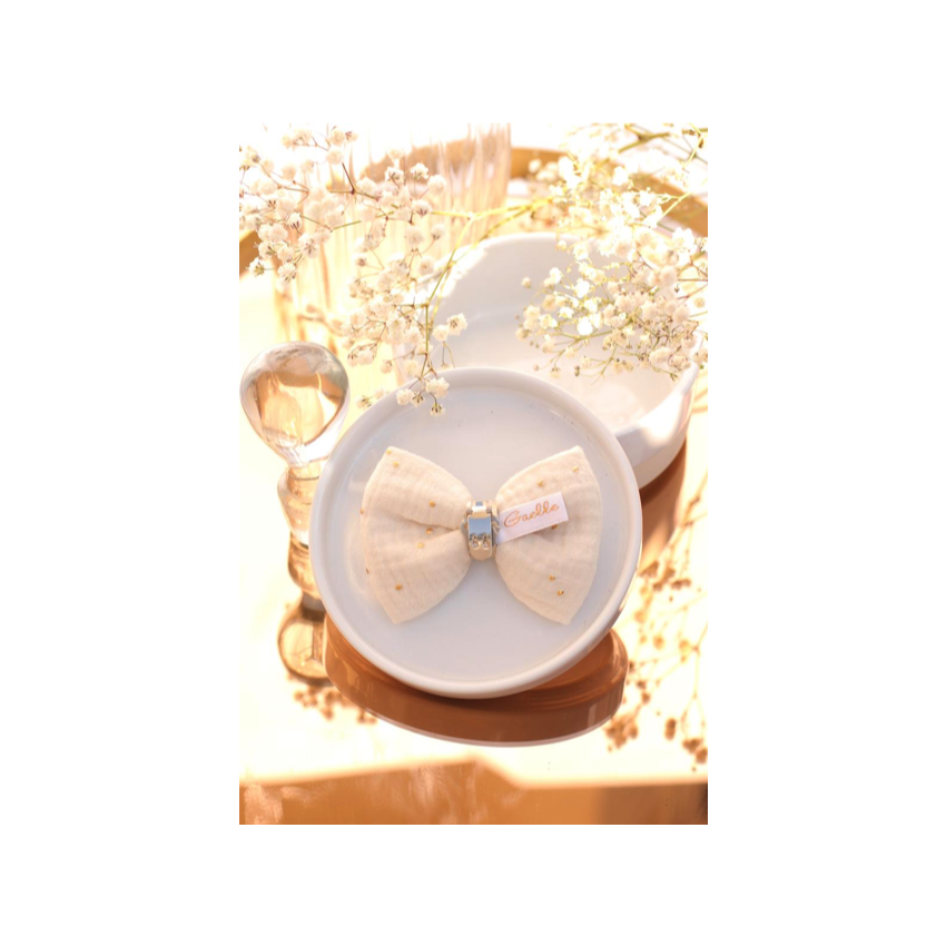 Noeud à clipser en double gaze écru et doré