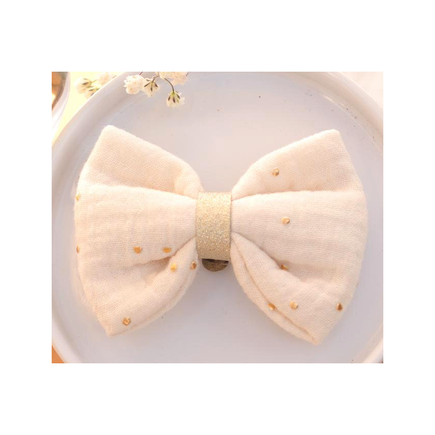 Noeud à clipser en double gaze écru et doré