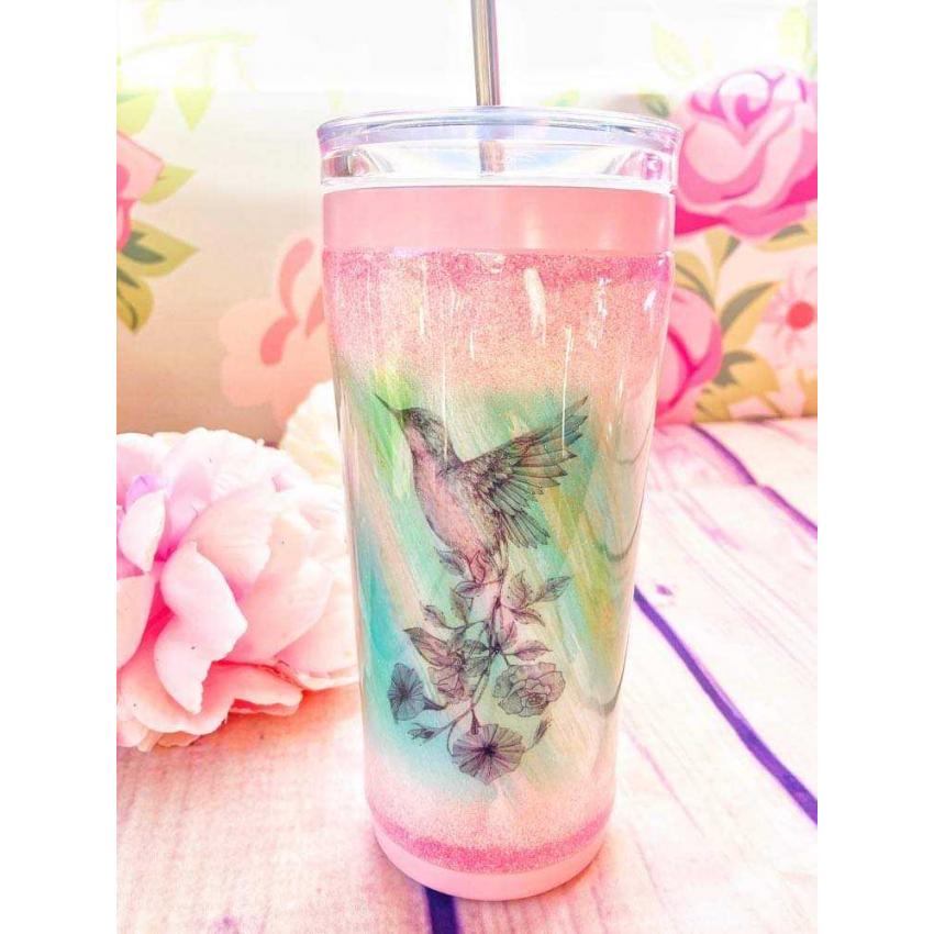 Gobelet de voyage avec paille motif colibri