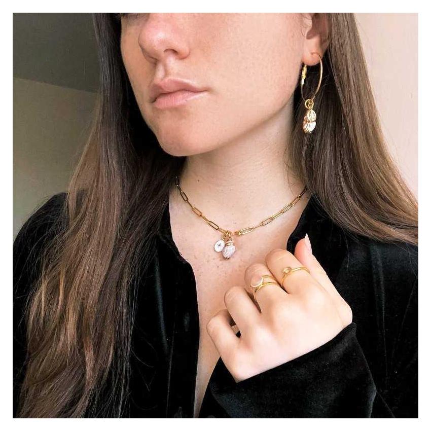 Collier à maillons, coquillage et médaillon