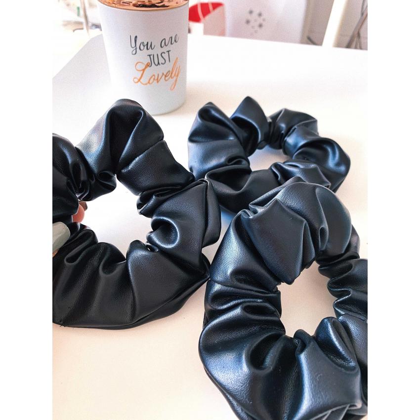 Chouchou simili cuir noir