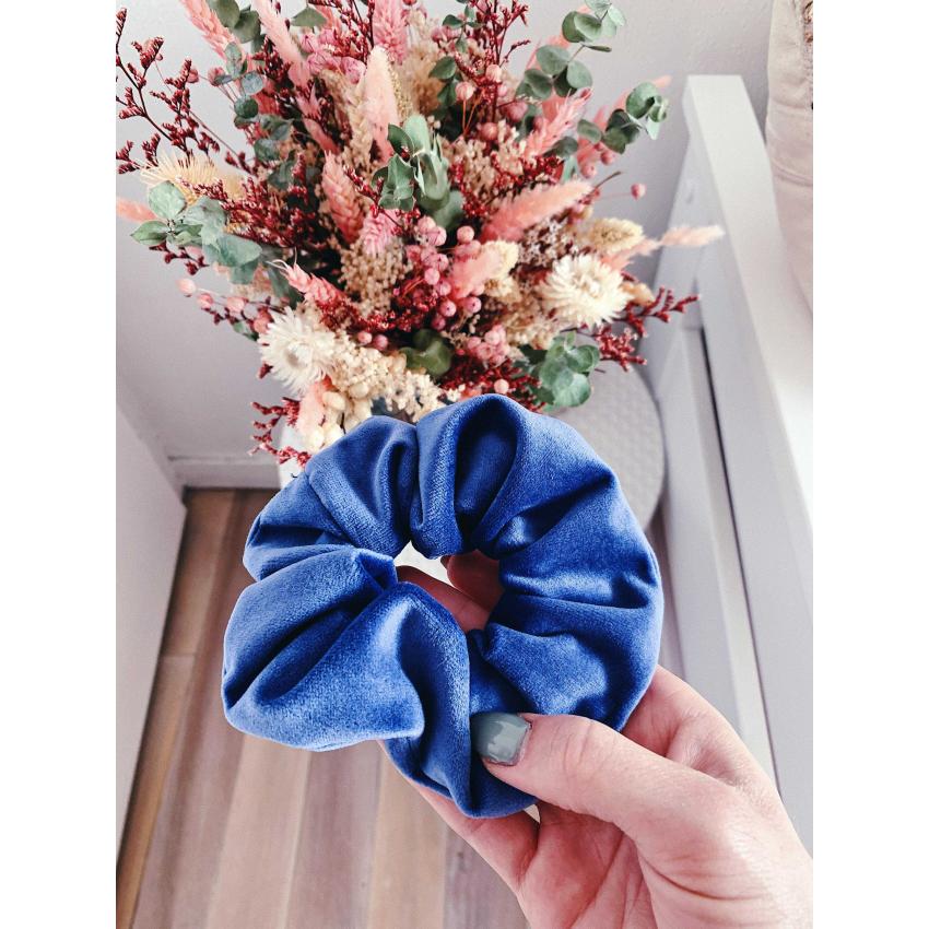 Chouchou velours bleu indigo