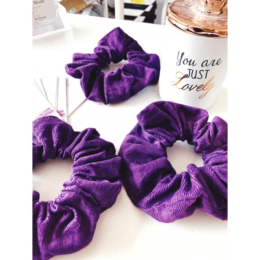 Chouchou velours côtelé violet