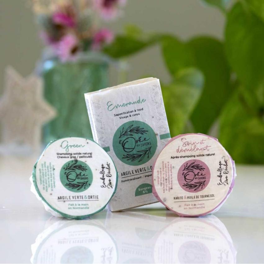Coffret Zéro Déchet Emeraude corps & cheveux naturel – Argile verte & Ortie – imperfections